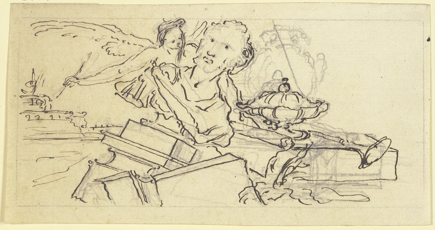 Büste eines bärtigen Mannes (Sueton) auf einem zerbrochenen Sockel by Paul Egell, 1748 — digital art print download