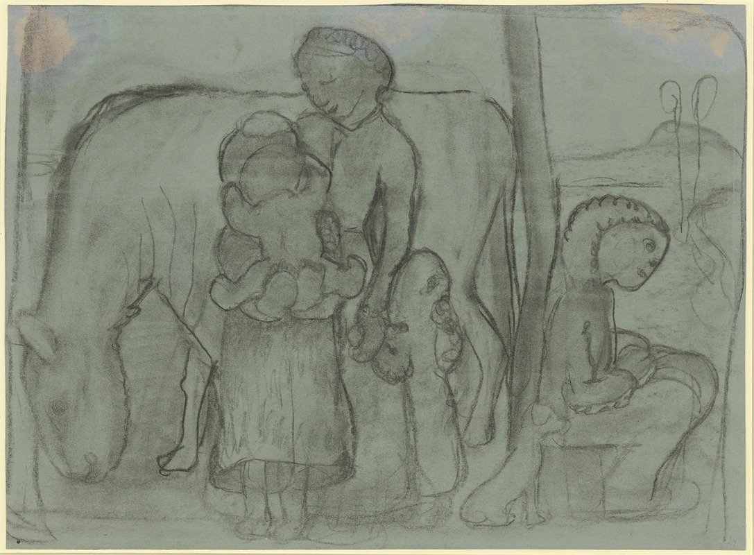 Five children, donkey and dog by Паула Модерсон-Беккер — digital art print download