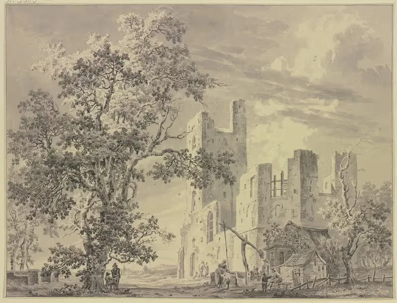 Rechts eine Ruine, dabei ein Ziehbrunnen — Paulus van Liender