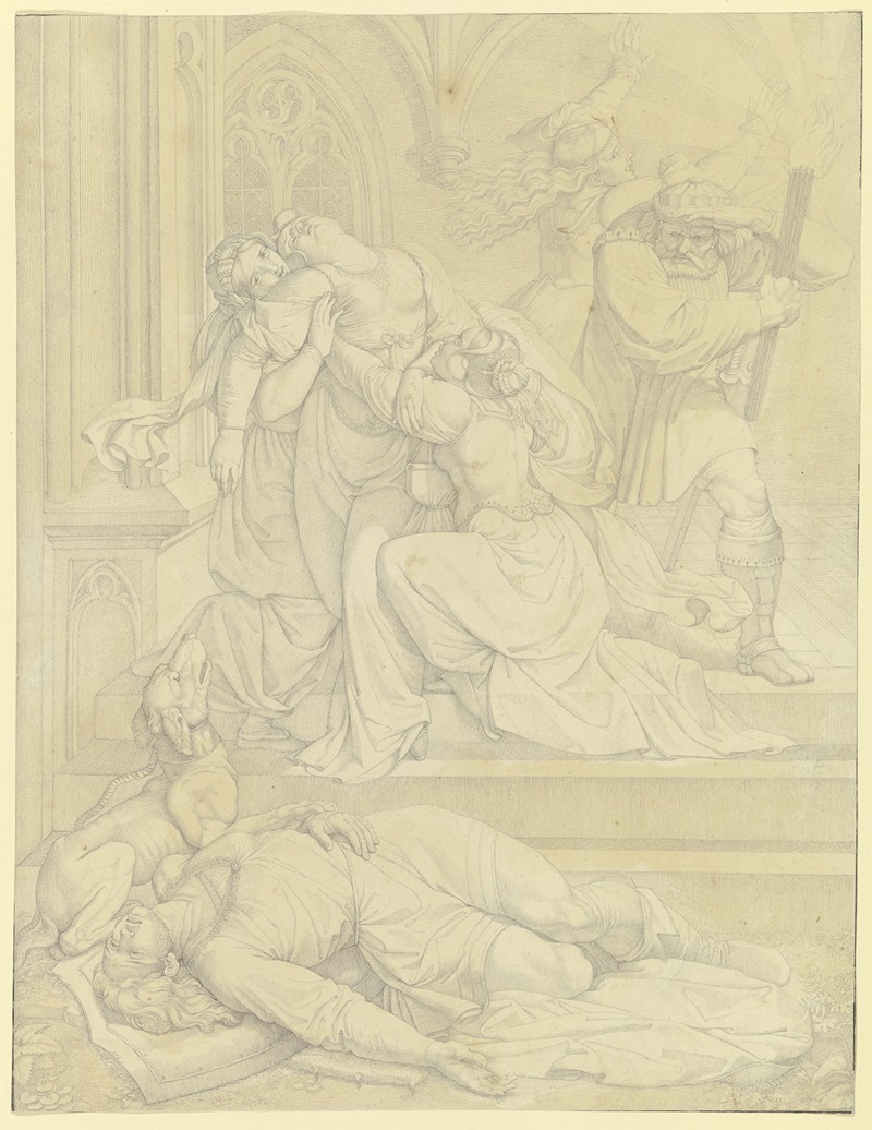 Kriemhild erblickt Siegfrieds Leiche by Петер фон Корнелиус, 1812-1817 — digital art print download