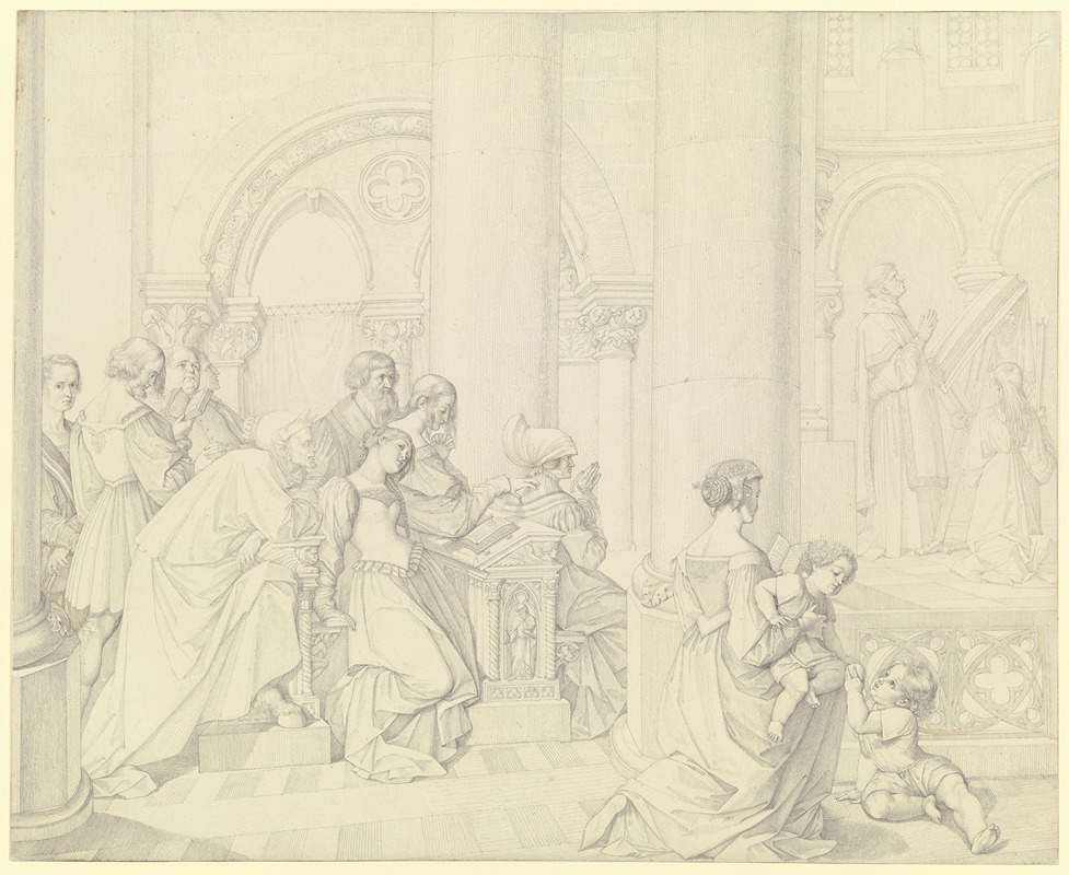 Scene in the cathedral by Петер фон Корнелиус, 1811 — digital art print download