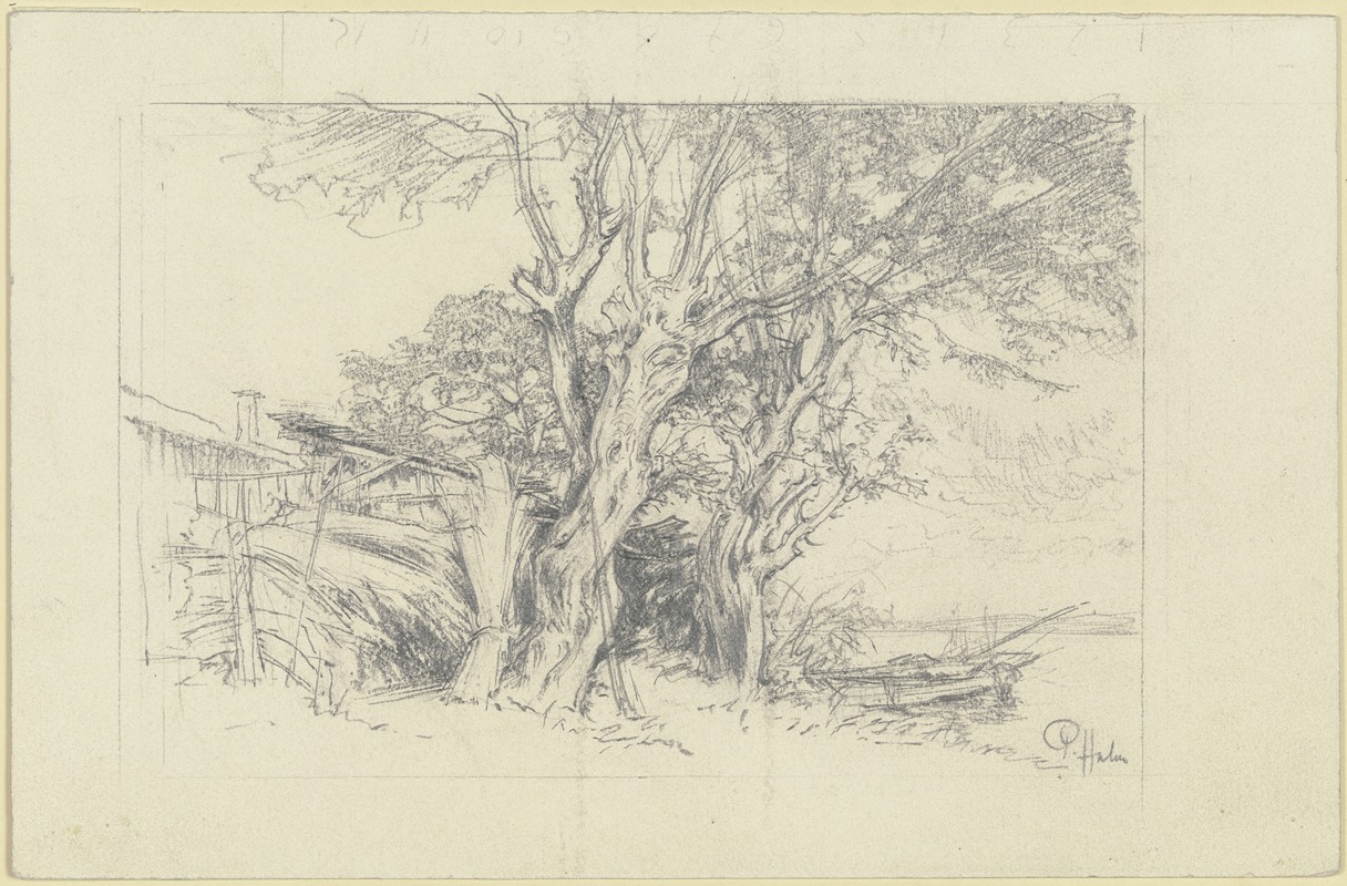 Bauernhof am Wasser mit alten Bäumen — Peter von Halm