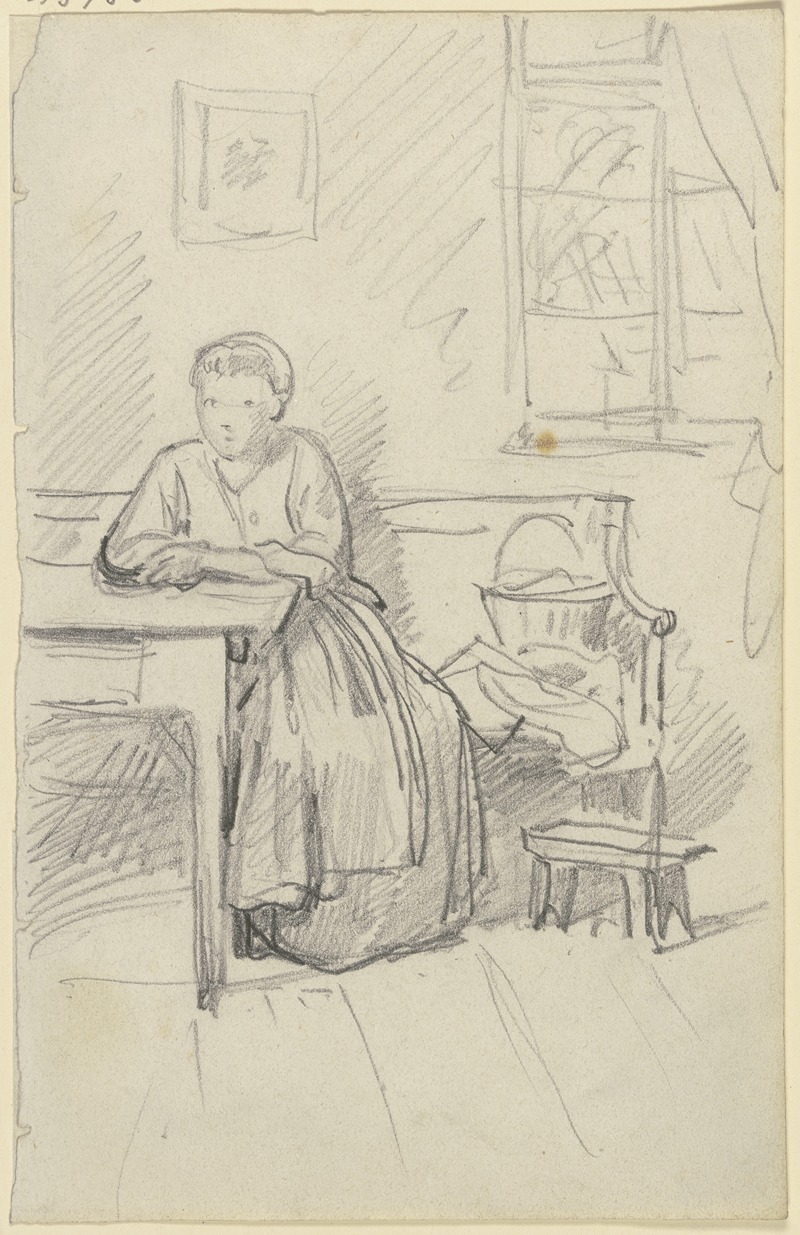 Woman sitting at a table by Филипп Румпф — digital art print download