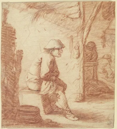 Sitzender Mann, Aussicht auf Küche mit zwei Figuren by Питер Янсз. Кваст — digital art print download