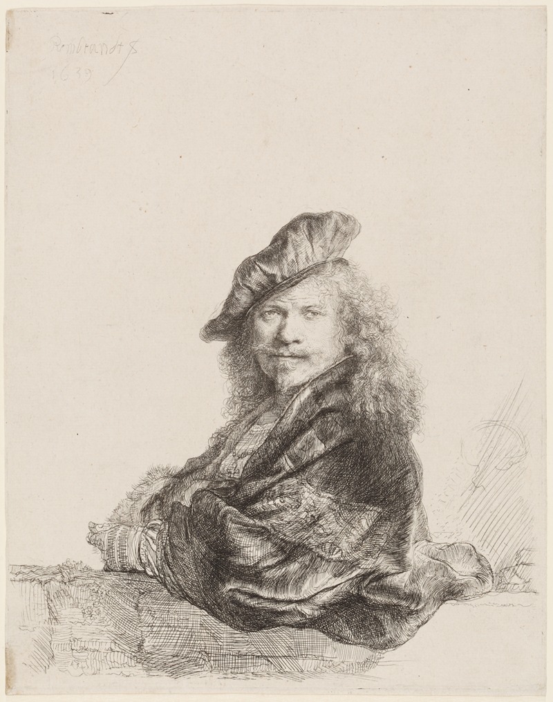 Self-Portrait leaning on a stone sill — Рембрандт ван Рейн