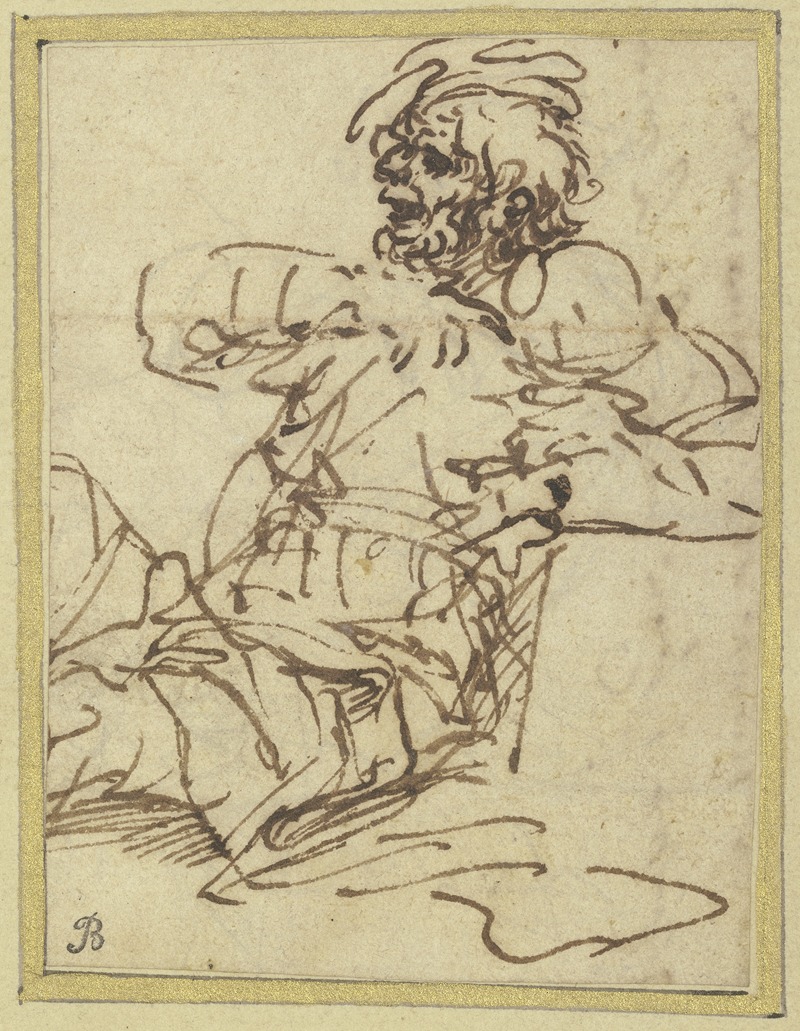 A man seated against a block on the right — Salvator Rosa