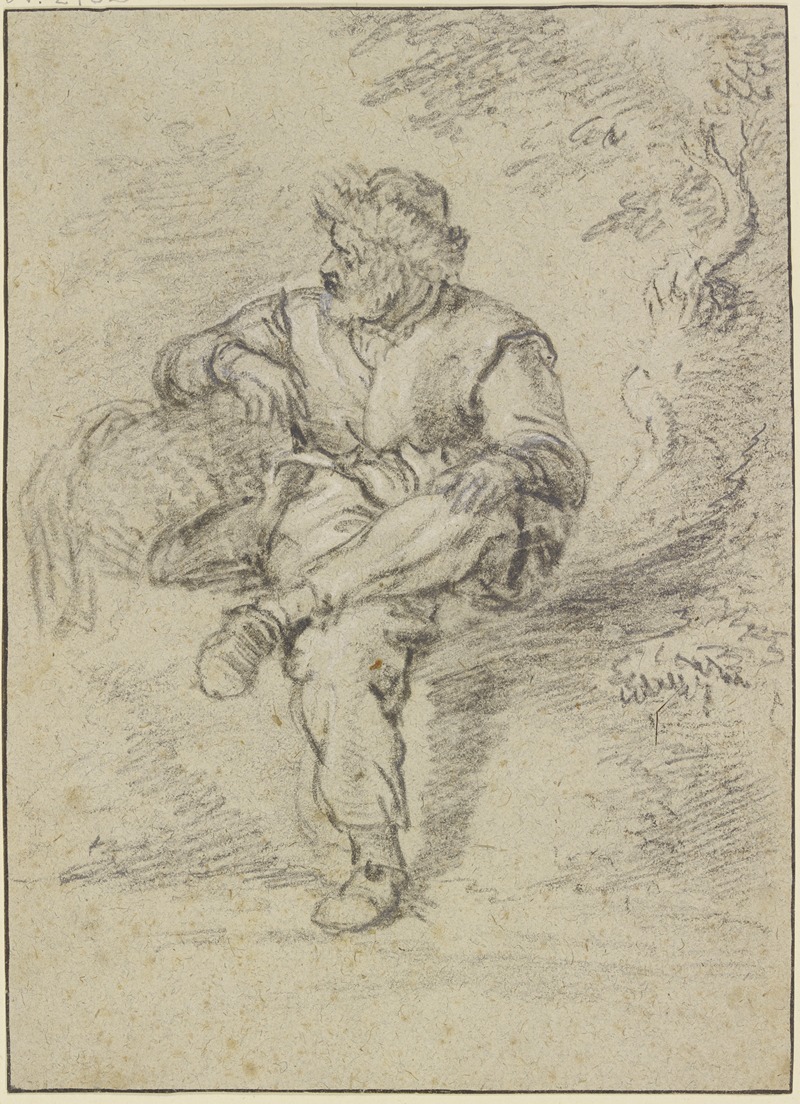 Sitting fisherman with basket — Симон де Влигер