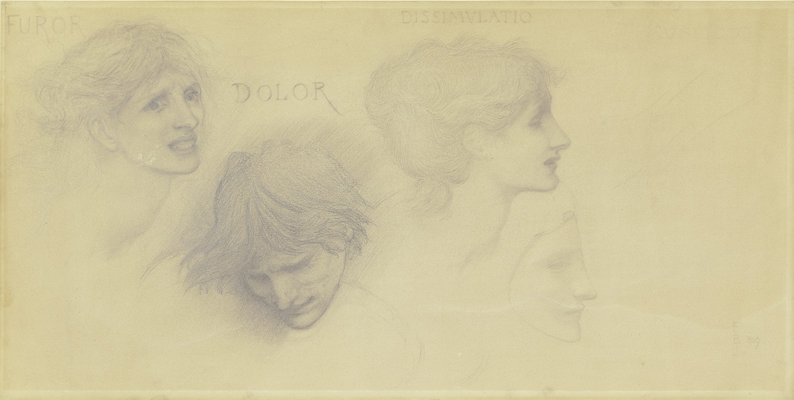Studienblatt; Furor, Dolor, Dissimulatio, Suspicio — Sir Edward Coley Burne-Jones