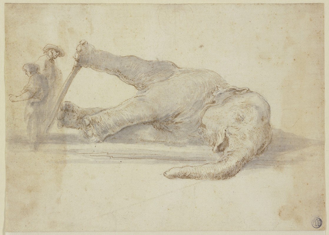 Toter Elefant und zwei Figuren — Stefano Della Bella