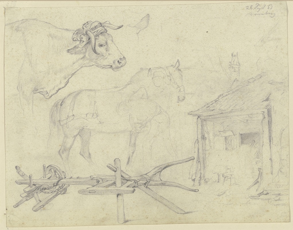 Studienblatt; Schmiede in Kronberg by Теутварт Шмитсон, 1853 — digital art print download