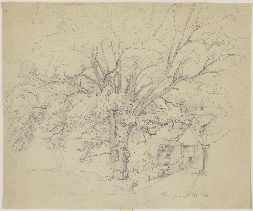Alter Baum an einer Straße in Remagen by Якоб Беккер, 1841 — digital art print download