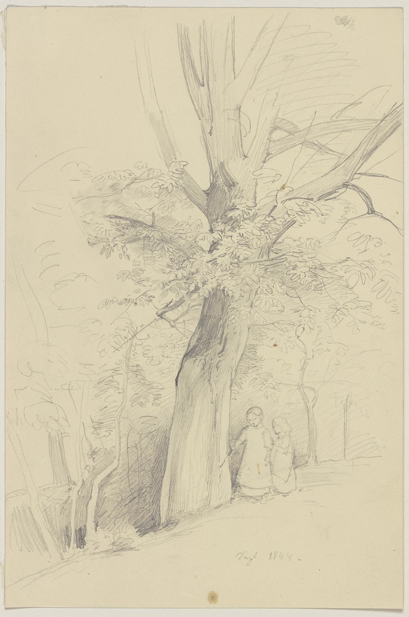 Grove with two children by Jakob Becker, 1844 — digital art print download