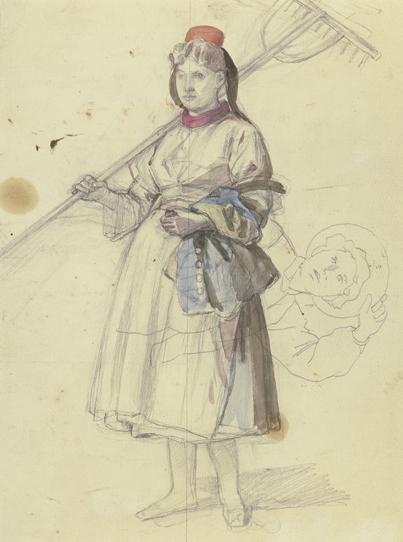 Peasant girl with rake. by Якоб Беккер — digital art print download