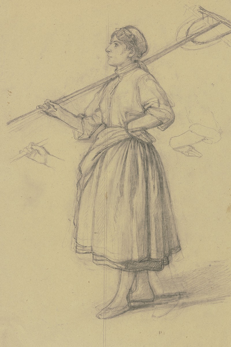 Peasant girl with rake by Якоб Беккер — digital art print download
