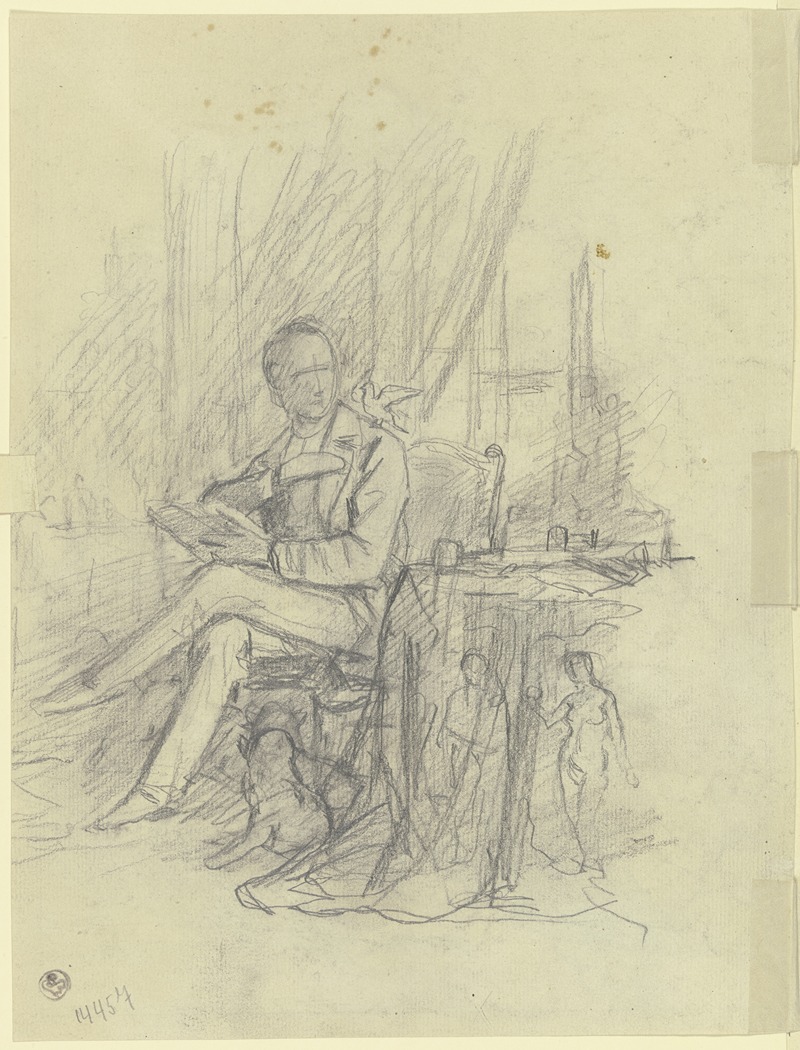Sitzender Mann mit einem Vogel auf der Schulter by Якоб Беккер — digital art print download