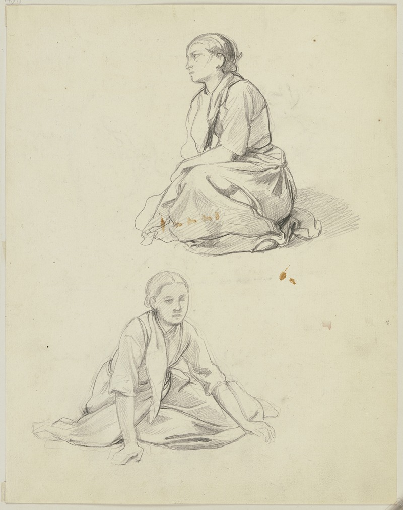 Studienblatt; Auf der Erde sitzende Frau — Jakob Becker