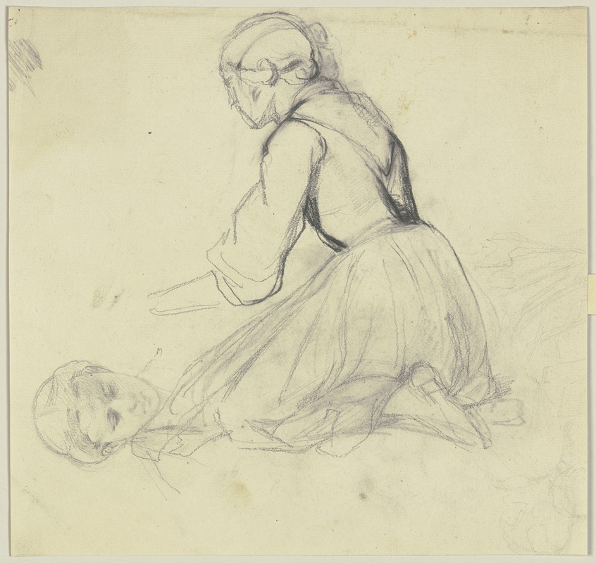 Study sheet; Kneeling Woman by Якоб Беккер — digital art print download