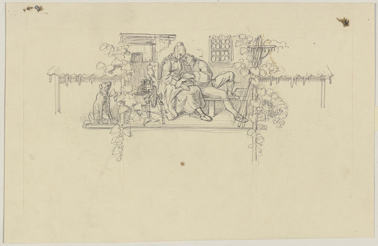 Vignette; Peasant couple by Jakob Becker — digital art print download