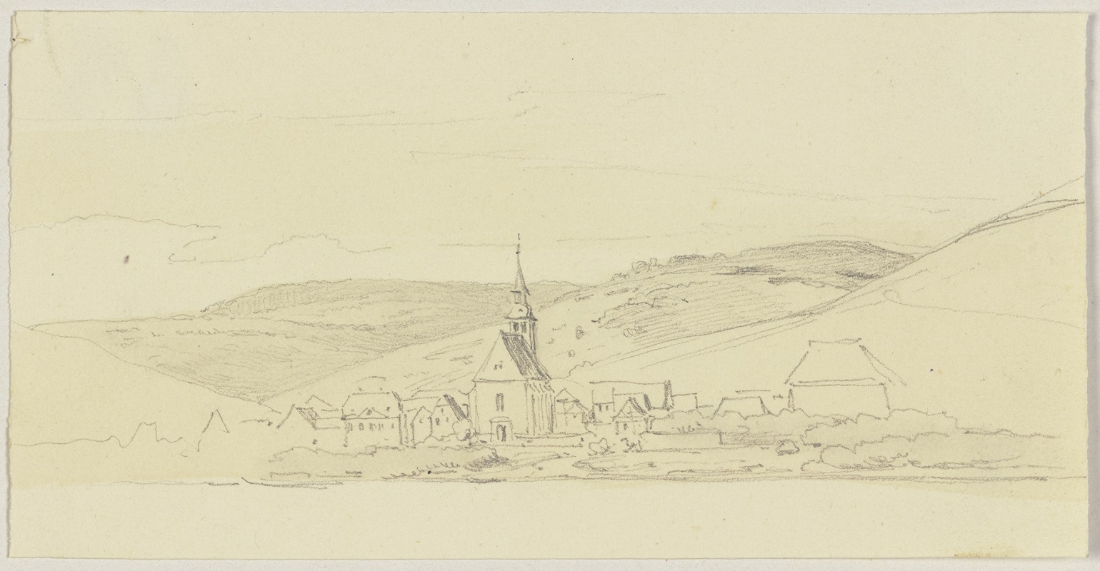 Village surrounded by mountains by Якоб Беккер — digital art print download