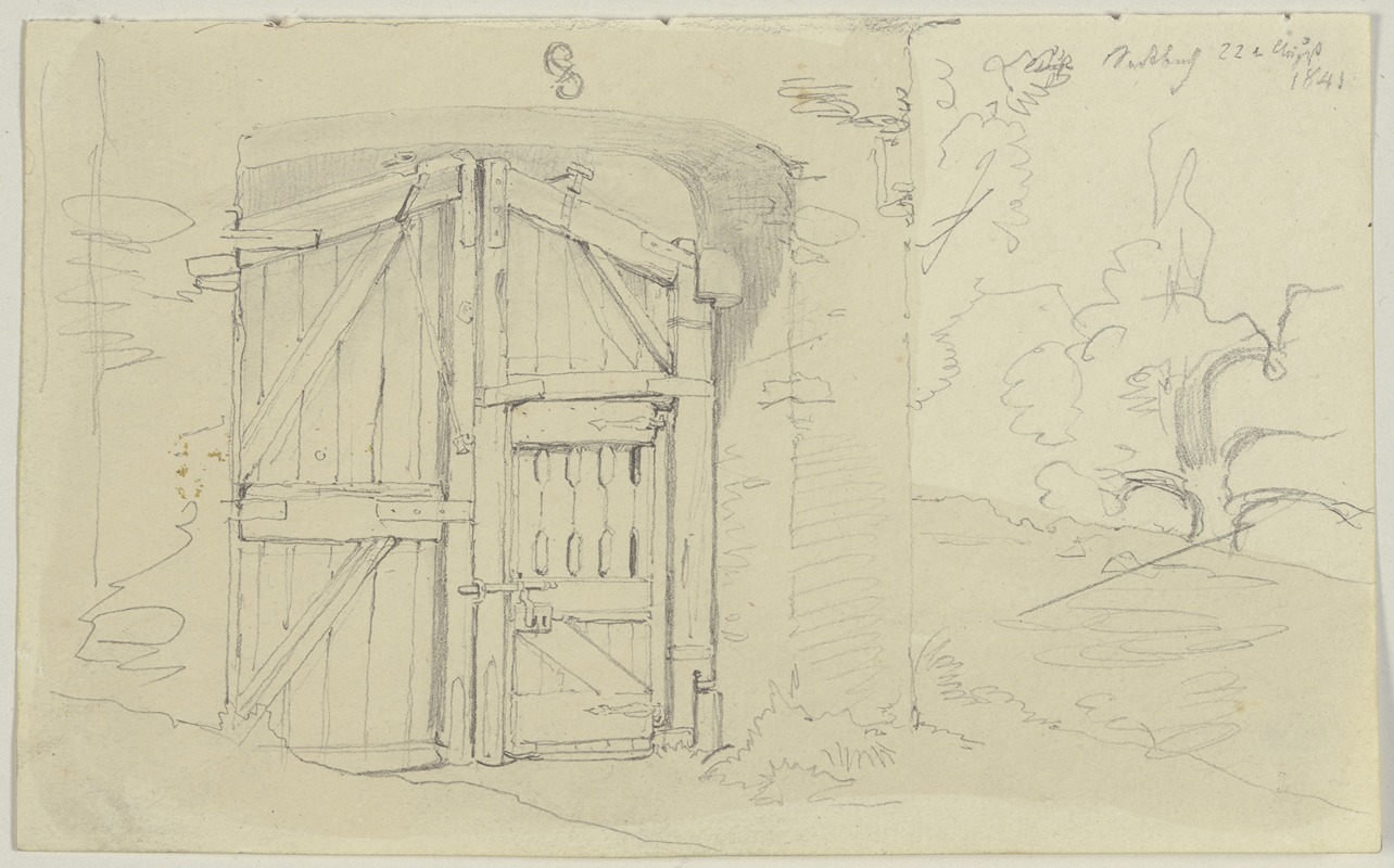Wooden gate in Seckbach by Якоб Беккер, 1841 — digital art print download