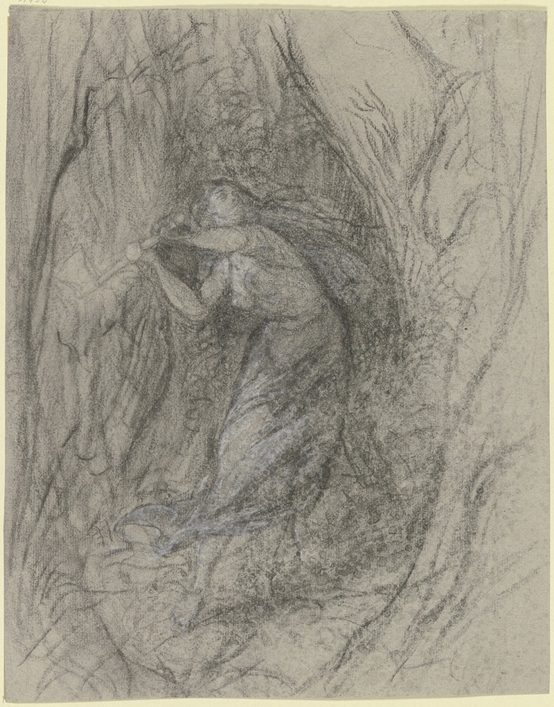 Eine junge Frau im Walde, eine Axt schwingend by Виктор Мюллер — digital art print download