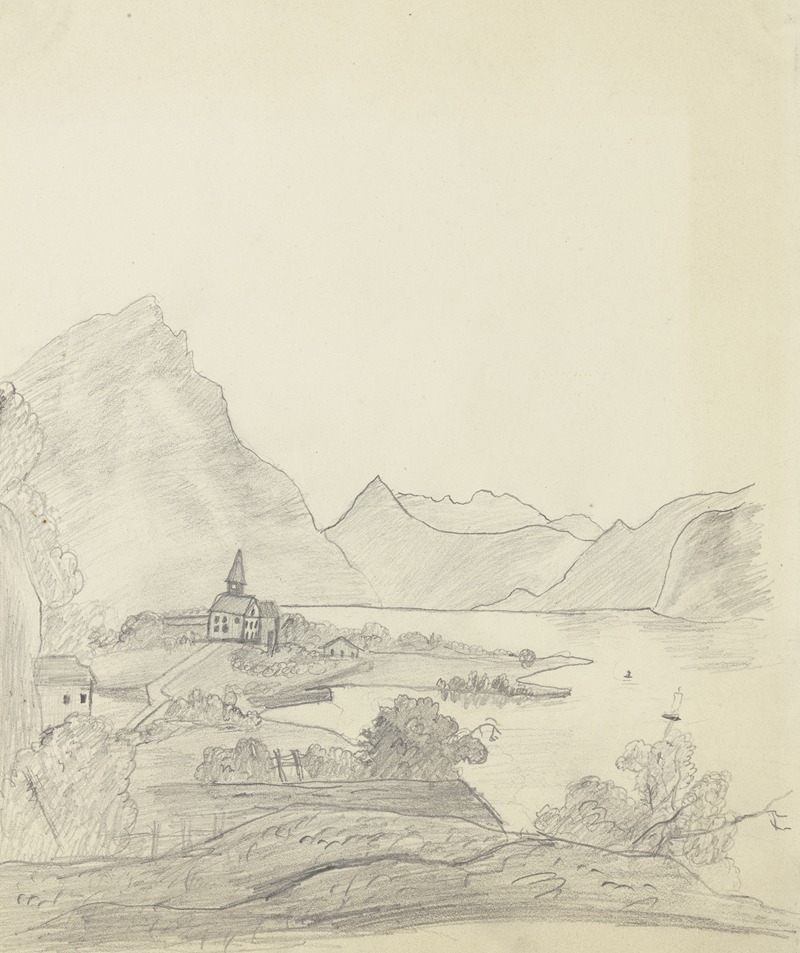 Mountainous landscape with lake by Виктор Мюллер, 1840 — digital art print download