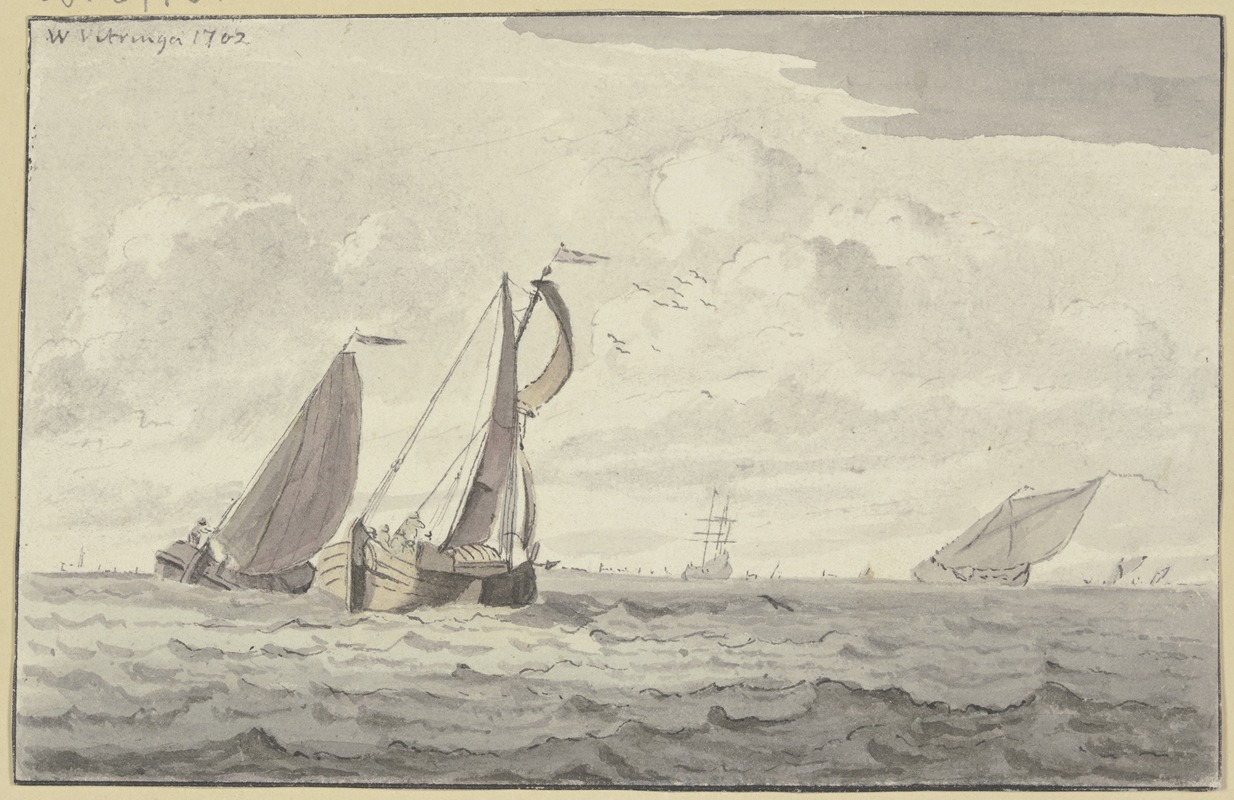 Segelboote auf leicht bewegter See by Вигерус Витринга, 1702 — digital art print download