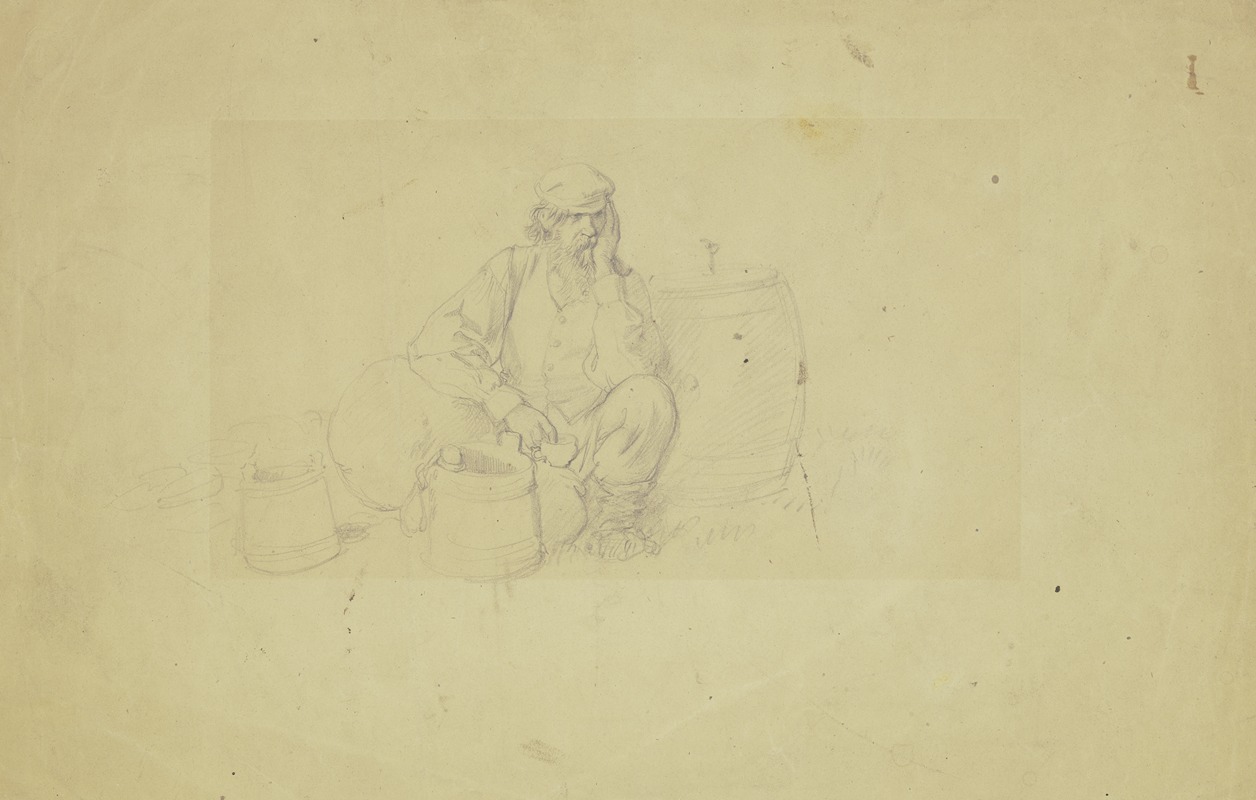 Russischer Bauer, sinnend bei seinen Vorräten sitzend — Wilhelm Amandus Beer