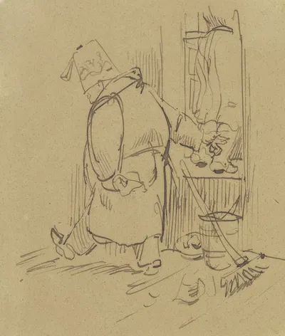 Herr Knopp stößt im Vorbeigehen seine putzende Frau aus dem Fenster by Вильгельм Буш, 1876 — digital art print download