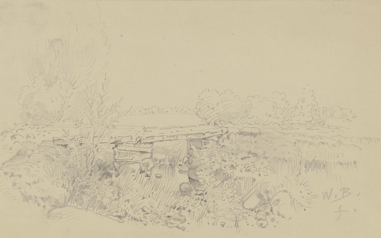 Steinbrücke in weiter Landschaft by Вильгельм Буш — digital art print download