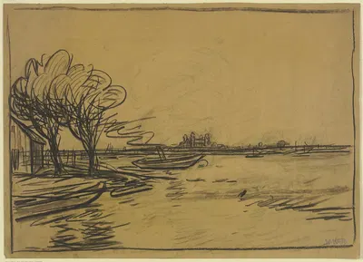 Flusslandschaft mit romanischem Kirchbau by Wilhelm Kalb — digital art print download
