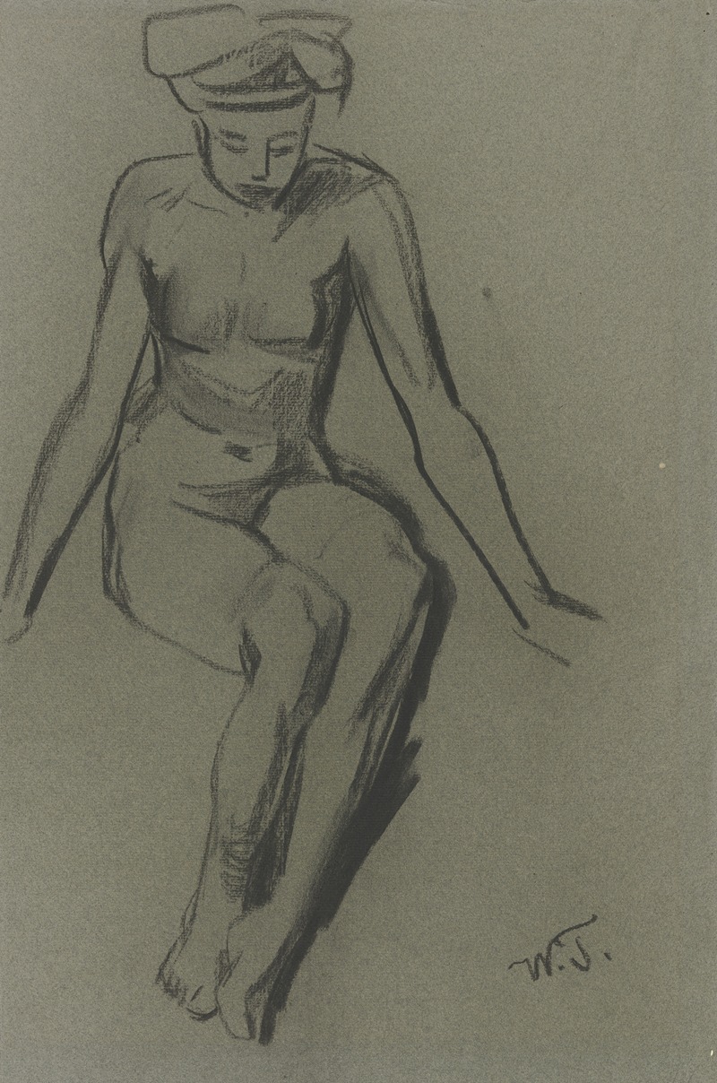 Sitting female nude by Вильгельм Трюбнер — digital art print download