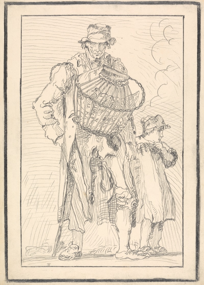 A Man with a Basket and Child by Аноним — digital art print download