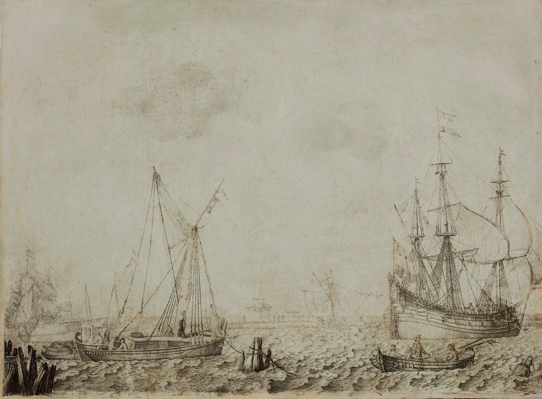 A fluit and other vessels in a light breeze — Experiens Sillemans