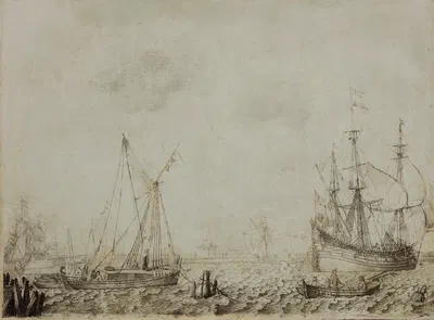 A fluit and other vessels in a light breeze by Experiens Sillemans — digital art print download