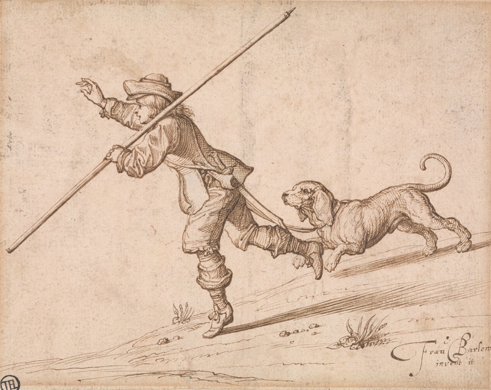 Man Hunting with a Pointed Staff and a Hound — Francis Barlow