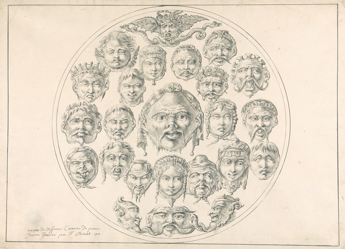 A Design of Masks by Francois Boitard, 1710 — digital art print download