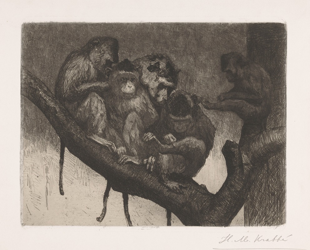 Five monkeys in a tree by Генрих М. Краббе, 1878 - 1888 — digital art print download