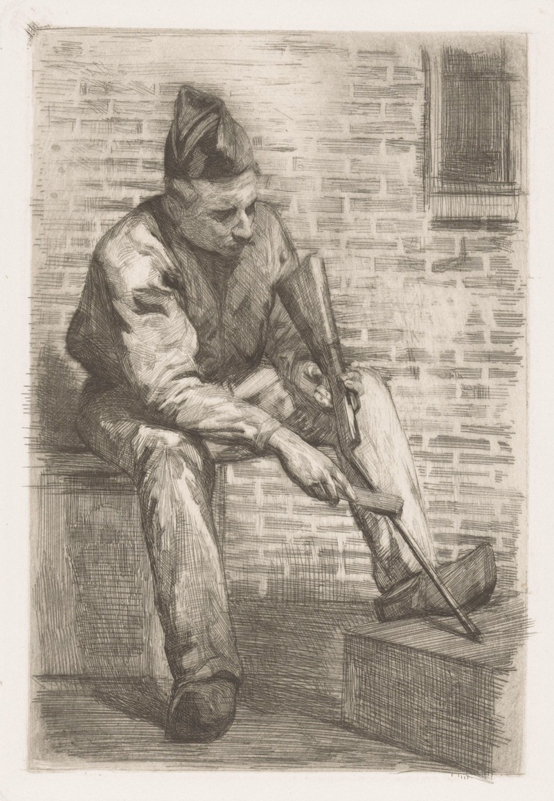 Soldier cleaning his rifle by Генрих М. Краббе, 1878 - 1887 — digital art print download