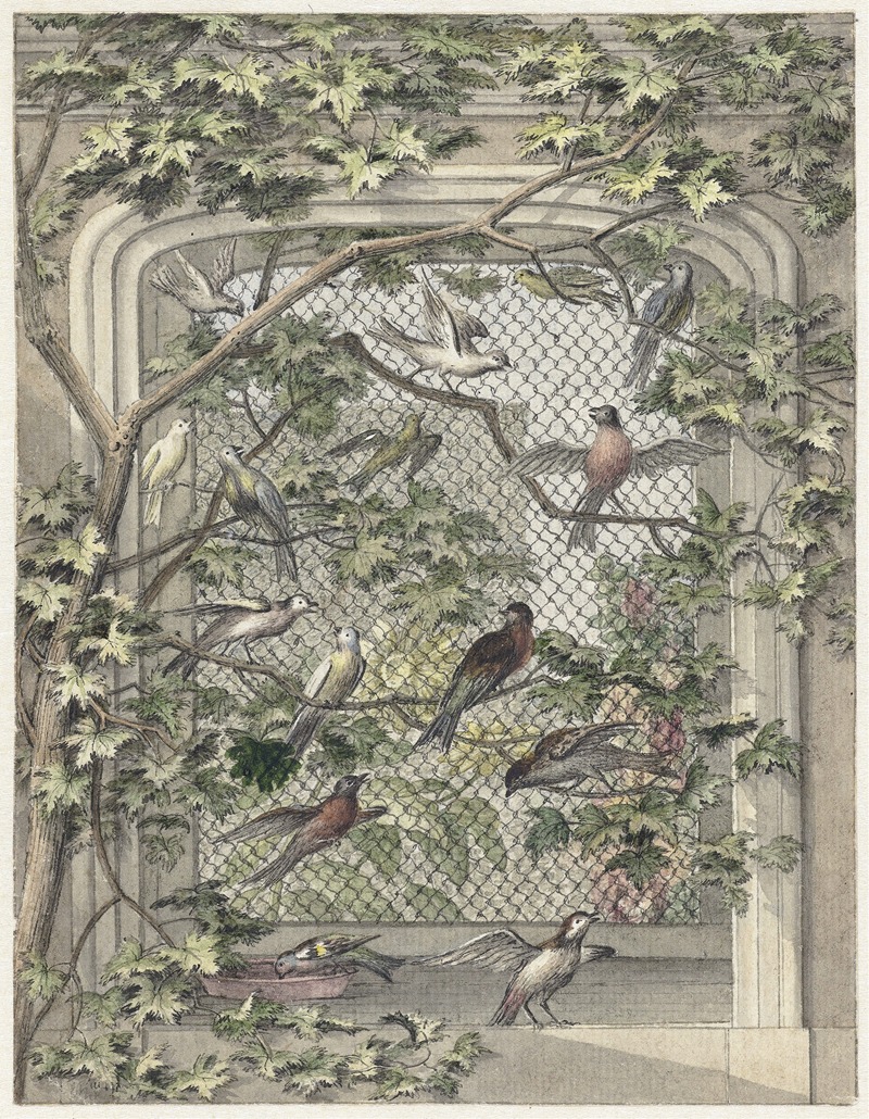 Volière met veertien vogels — Аерт Шоуман
