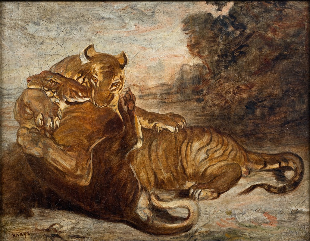Two Tigers at Play by Антуан-Луи Барье — digital art print download