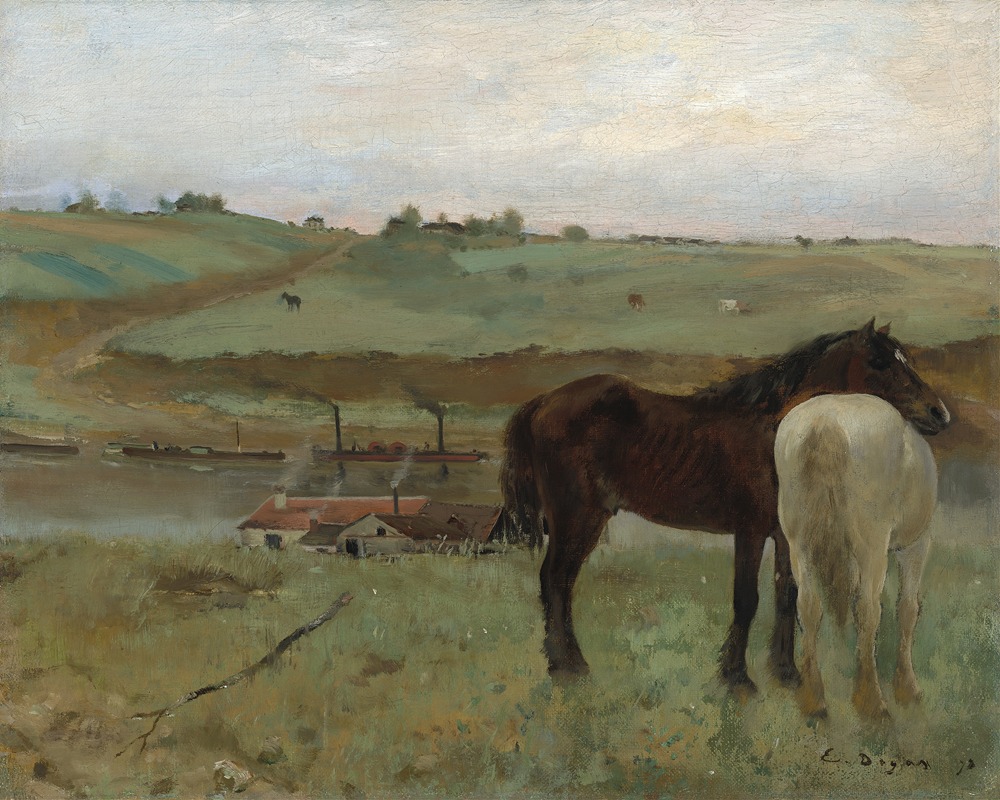 Horses in a Meadow by Эдгар Дега, 1871 — digital art print download