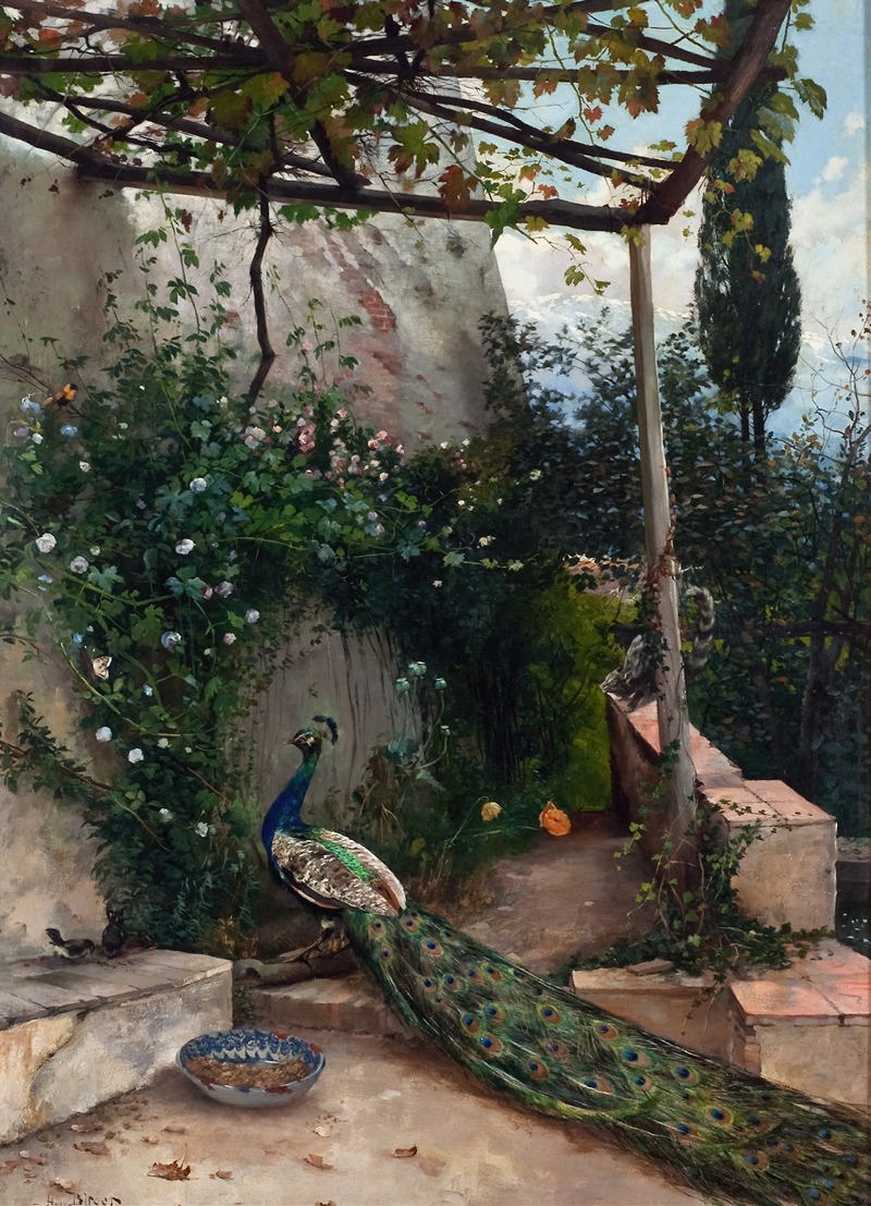 Terrace with Peacock, the Alhambra by Хьюго Биргер, 1884 — digital art print download