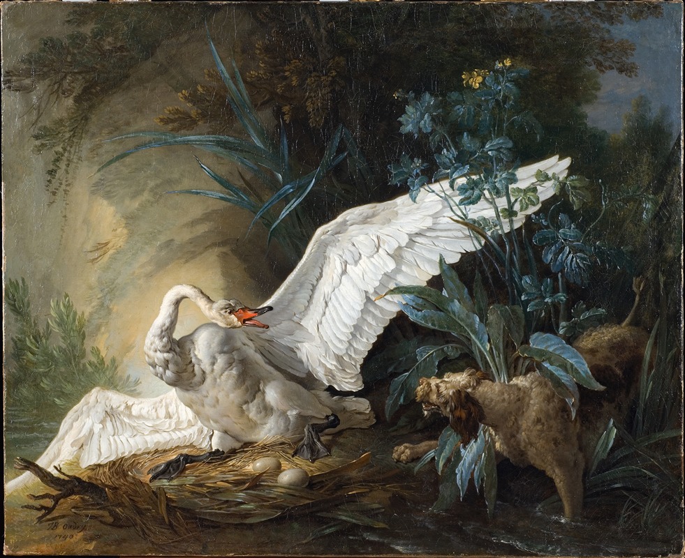 Water Spaniel Surprising a Swan on its Nest — Jean-Baptiste Oudry