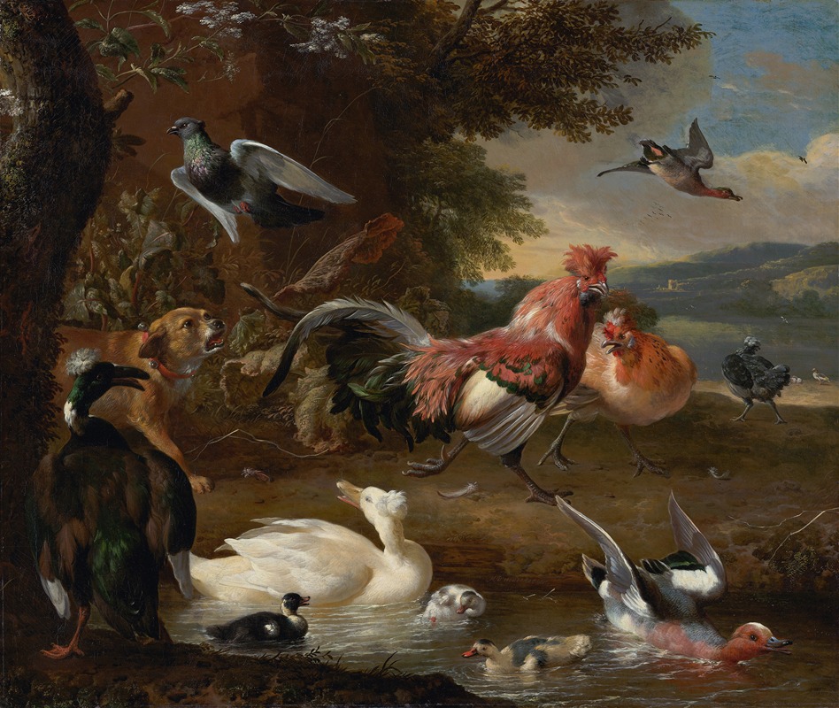 Chickens and Ducks by Мельхиор д'Ондекайтер, c. 1680 — digital art print download