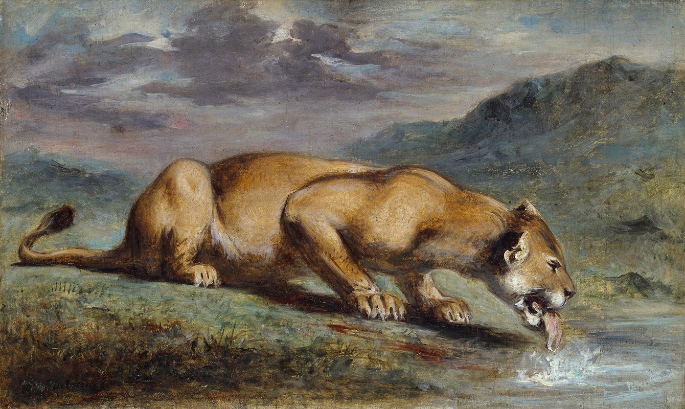 Wounded Lioness by Pierre Andrieu, 1840 — digital art print download