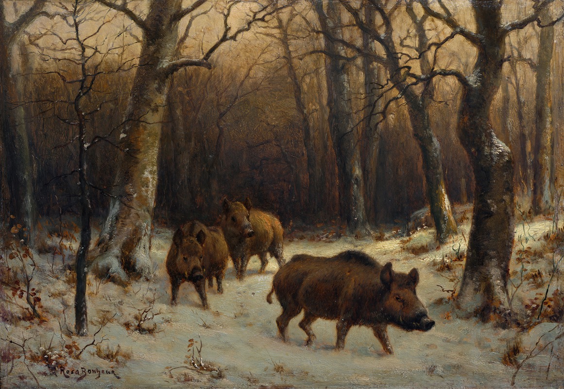 Wild Boars in the Snow by Роза Бонёр — digital art print download