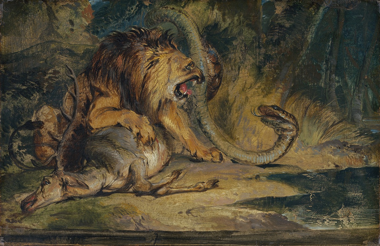 Lion Defending its Prey by Сэр Эдвин Генри Ландсир, c. 1840 — digital art print download