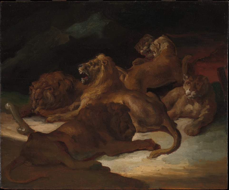 Lions in a Mountainous Landscape by Теодор Жерико — digital art print download