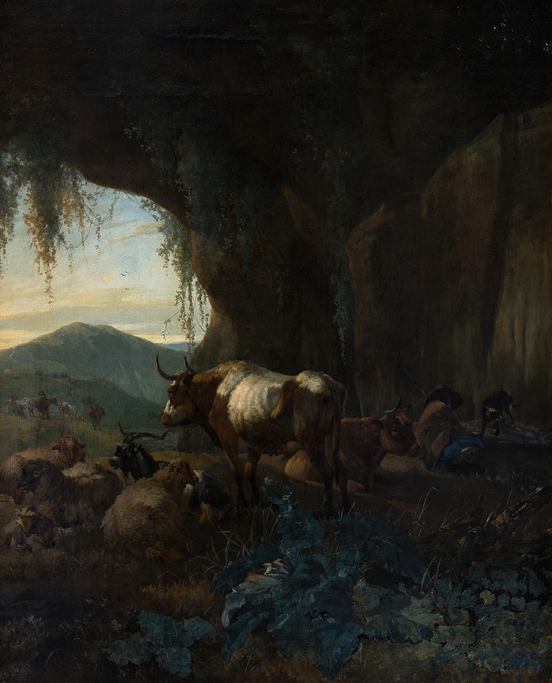 A Shepherd and Cattle in a Cave by Виллем Ромейн — digital art print download